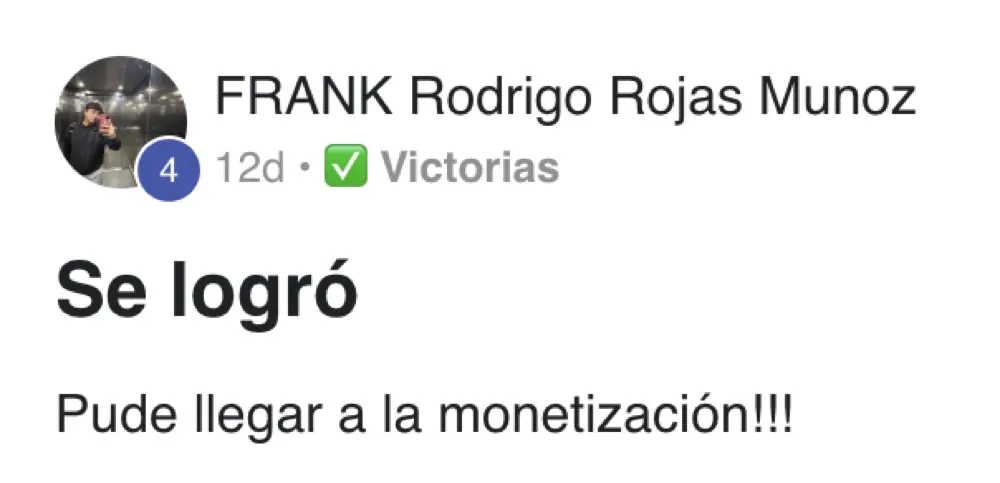 Frank en Victorias de Skool: «Se logró. Pude llegar a la monetización»